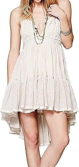 Summer Deep V Neck Bohemian Women Mini Short Dress Backless Beach Boho Dress
