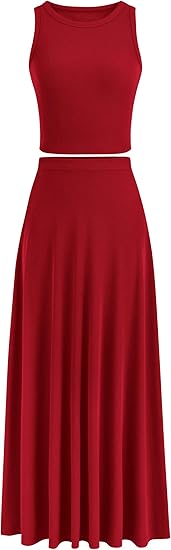 Women's 2 Piece Maxi Skirt Sets Casual Summer Knit Cropped Tank Top High Waisted Long Skirts Outfit